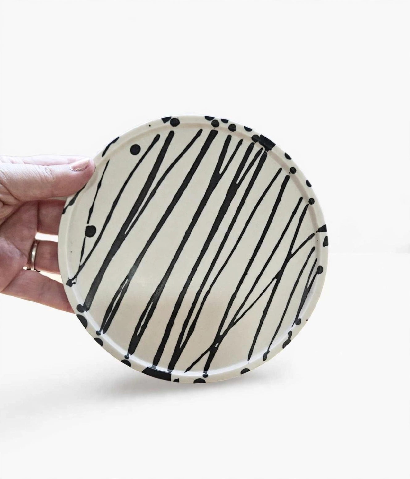 Round Black & White Striped Trinket Tray