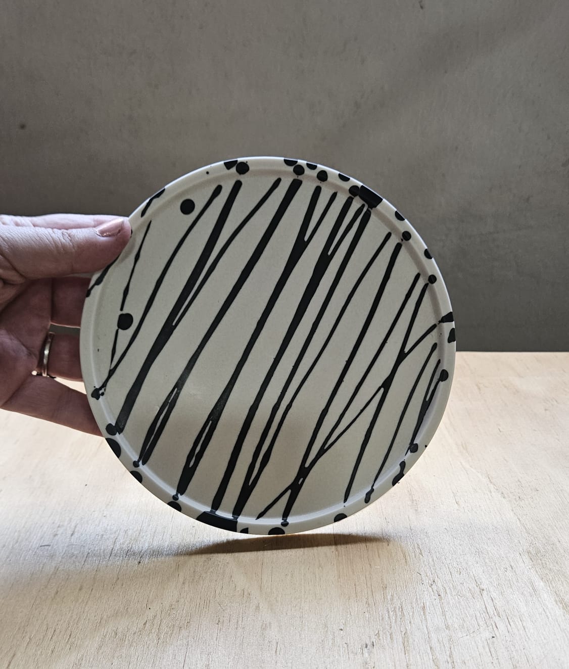 Round Black & White Striped Trinket Tray