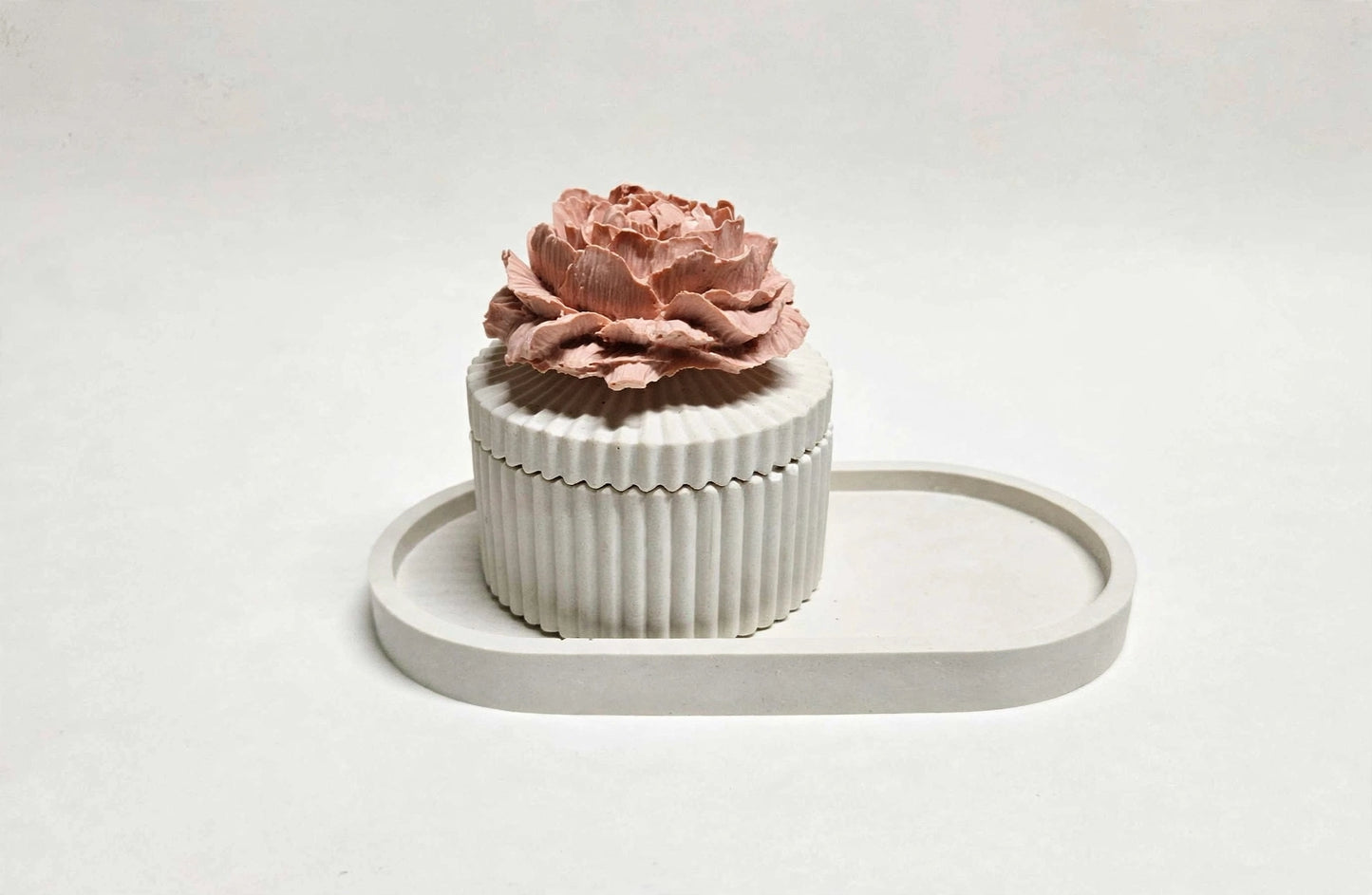 Trinket Tray with striped vessel and Peony lid